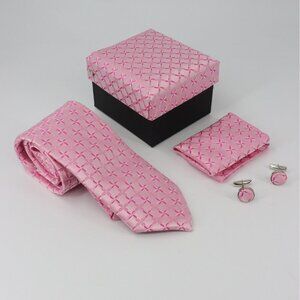 3-Pc Boxed Gift Tie Set Coordinated Print Cuff Links Hankerchief Pocket Square